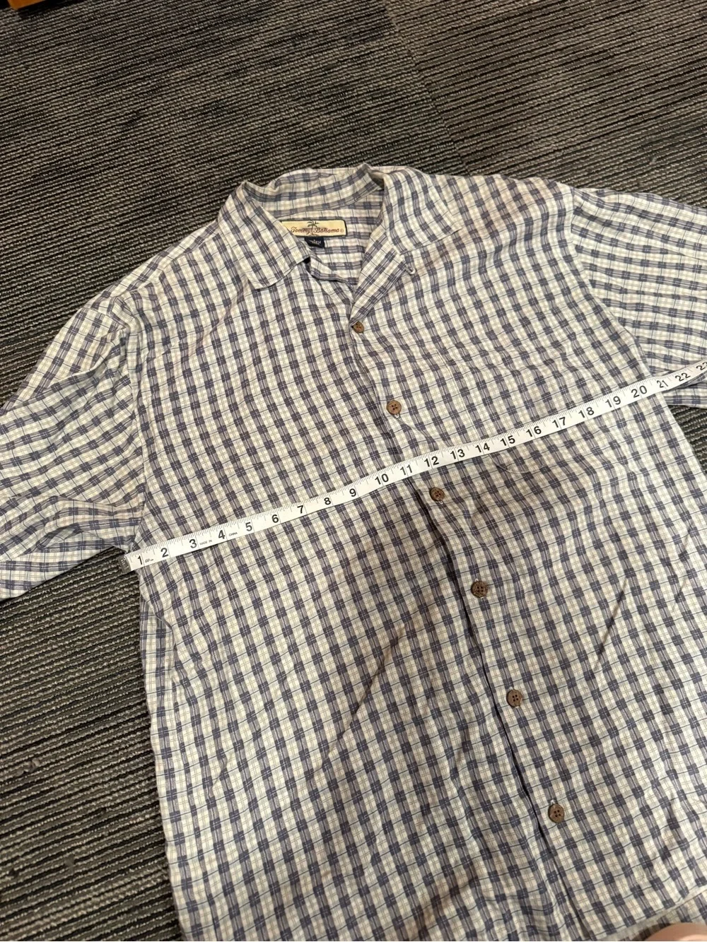 Tommy Bahama Blue and White Checkered Casual Button Down Shirt - Picture 5 of 5
